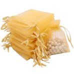 Leeyunbee 100PCS 7 x 9 cm Altın Organze Çanta, Organze Hediyelik Çantalar, Organze Takı Torbaları Şeker Torbaları Düğün, Doğum Günü, Noel, Yıldönümü için Kullanılan İpli Düğün Hediye Çantaları