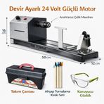 LEFS&ÖZTÜRK 24 Volt Devir Ayarlı anahtarsız Çelik Mandrenli Hobi Torna Makinesi