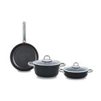 Leggno MASTER DAILY Titanium 5 parça set çelik sap siyah (22cm derin tencere + 26cm sığ tencere&tava)