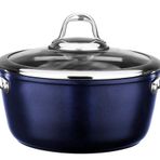 Leggno Master Titanium 24Cm Tencere, Çelik Kulp, Özel Çerçeveli Cam Kapak Metalik Mavi