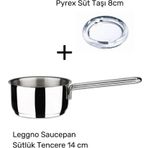 Leggno Saucepan Sütlük Gri Tencere 14 cm ve Pyrex Süt Taşı
