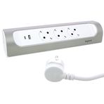 Legrand, Köşe priz çubuğu, 45° açılı, 3'lü priz, USB-A ve USB-C bağlantısı, 3000mA - 5,0V -15 W MAX, duvar ve masa montajı, 1 metre kablo uzunluğu, ultra beyaz/alüminyum, 694502