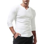 Lehmanlin Uzun kollu/kısa kollu spor tişört, erkekler için, V yaka, streç, kaslı kalıp, rahat iç çamaşırı, termal tişört, erkek, hafif, uzun kollu/kısa kollu tişört, 01/Beyaz/Uzun, L