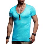 Leif Nelson LN6280 Derin V Yaka Turkuaz Erkek T-shirt