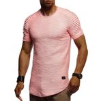 Leif Nelson LN6325 Bisiklet Yaka Dar Kesim Pamuk Somon Pembe Erkek T-shirt