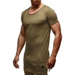Leif Nelson LN6336 Bisiklet Yaka Dar Kesim Pamuk Haki Erkek T-shirt
