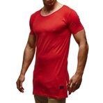 Leif Nelson LN6336 Bisiklet Yaka Dar Kesim Pamuk Kırmızı Erkek T-shirt
