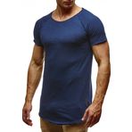 Leif Nelson LN6339 Bisiklet Yaka Dar Kesim Pamuk Koyu Mavi Erkek T-shirt