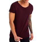 Leif Nelson LN6340N Derin Yuvarlak Boyun Bordo Erkek T-shirt