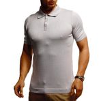 Leif Nelson LN7400 Polo Slim Fit Örgü Açık Gri Erkek T-shirt