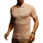 Leif Nelson LN7400 Polo Slim Fit Örgü Kahverengi Erkek T-shirt