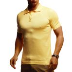 Leif Nelson LN7400 Polo Slim Fit Örgü Sarı Erkek T-shirt