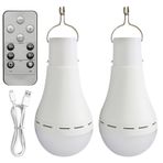Leikurvo 2 adet USB ile şarj edilebilir ampul, 12 W LED pilli ampul, kancalı ve uzaktan kumandalı, 3 modlu LED ampul, pille çalışır, kamp lambası, acil durum lambası, evde veya açık havada elektrik kesintisi
