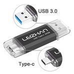 Leizhan USB Stick 64GB C Tipi Memory Stick OTG Memory Stick 2'si 1 arada Flash Sürücü PC/Dizüstü/Dizüstü Bilgisayar ve Diğer USB-C için USB 3.0 Kalem Sürücüsü (64GB, Siyah)