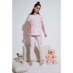 Lela % 100 Pamuk Bisiklet Yaka Kısa Kollu Pijama Takımı Kız Çocuk Pijama Takımı 6651002 - Pembe - Beyaz - 3 - 4 Yaş