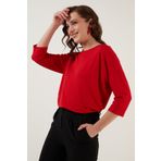 Lela 5861416Y Kırmızı Bisiklet Yaka Kadın Bluz