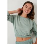Lela 5863822 Çağla Bisiklet Yaka Beli Lastikli Kadın Sweatshirt