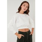 Lela 5863822 Ekru Bisiklet Yaka Beli Lastikli Kadın Sweatshirt