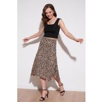 Lela 5864073 Kahve-Leopar Kadın Etek