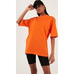 Lela 5864562 Oranj Pamuklu Oversize Bisiklet Yaka Kadın T-shirt