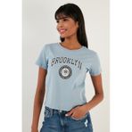 Lela 5864581 Bebe Mavi Brooklyn Baskılı Bisiklet Yaka Dar Kesim Kadın T-shirt