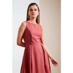 Lela 6051963 Lila Bisiklet Yaka Regular Fit Cepli Pileli Midi Kadın Elbise