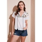 Lela 611BZ0259 Ekru Lacivert Kadın Bluz