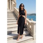 Lela A Kesim Bisiklet Yaka Yırtmaçlı Aksesuar Detaylı Midi Boy Bayan Elbise 6525743 SİYAH