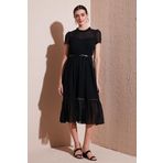 Lela A Kesim Regular Fit Astarlı Midi Boy Kemerli Bayan Elbise 6781937 SİYAH