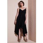 Lela Asimetrik Kesim Regular Fit Midi Boy Askılı V Yaka Bayan Elbise 5866131 SİYAH