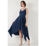 Lela Asimetrik Kesim Regular Fit Midi Boy Askılı V Yaka Elbise Bayan ELBİSE 5866131