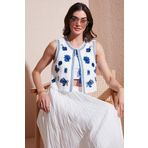 Lela Astarlı Nakış İşlemeli Standart Fit Bağlamalı Yuvarlak Yaka Crop Bayan Yelek 611YL128 EKRU