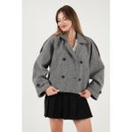 Lela Balıksırtı Pamuklu Regular Fit Kruvaze Yaka Astarlı Kaşe Ceket Mont Bayan Mont 6524981 - Siyah - Beyaz
