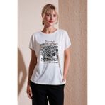 Lela Baskılı Bisiklet Yaka Regular Fit T Shirt Kadın T Shirt 6671000 - Ekru