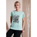 Lela Baskılı Bisiklet Yaka Regular Fit T Shirt Kadın T Shirt 6671000 - Mint