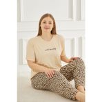 Lela Büyük Beden Desenli Regular Fit Kısa Kollu Rahat Bayan Pijama Takımı 65750502 SARI
