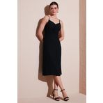 Lela Büzgü Detaylı Regular Fit V Yaka Midi Boy Bayan Elbise 6788886 SİYAH