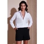 Lela Cepleri Taş Detaylı % 100 Pamuk Oversize Bayan Gömlek 51444782 BEYAZ
