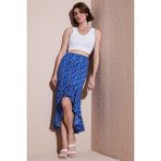 Lela Çiçek Desenli Regular Fit Volanlı Yüksek Bel Midi Boy Yırtmaçlı Etek Bayan Etek 5869012 - Saks