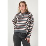 Lela Çizgili Oversize Fit Düğmeli Polo Yaka Kazak Bayan POLO YAKA KAZAK 4615259