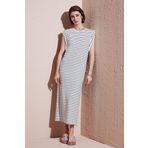 Lela Çizgili Regular Fit Kolsuz Bisiklet Yaka Midi Boy Bayan Elbise 5866107 SİYAH