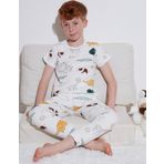 Lela Desenli % 100 Pamuk Bisiklet Yaka Erkek Çocuk Pijama Takımı 6651001 EKRU-HARDAL
