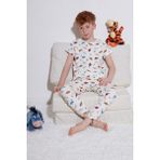 Lela Desenli % 100 Pamuk Bisiklet Yaka Pijama Takımı Erkek Çocuk Pijama Takımı 6651001 - 3 - 4 Yaş - Ekru - Kırmızı