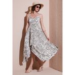 Lela Desenli Asimetrik Kesim Regular Fit Midi Boy Askılı Elbise Bayan ELBİSE 5866126