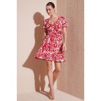 Lela Desenli Kruvaze Yaka Regular Fit Elbise Kadın Elbise 5865723 - Bordo