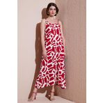Lela Desenli Midi Boy Oversize Fit Bağlamalı İp Askılı Bisiklet Yaka Bayan Elbise 5869009 BORDO