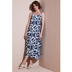Lela Desenli Midi Boy Oversize Fit Bağlamalı İp Askılı Bisiklet Yaka Bayan Elbise 5869009 İNDİGO