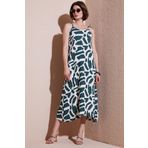 Lela Desenli Midi Boy Oversize Fit Bağlamalı İp Askılı Bisiklet Yaka Bayan Elbise 5869009 NEFTİ