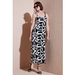 Lela Desenli Midi Boy Oversize Fit Bağlamalı İp Askılı Bisiklet Yaka Bayan Elbise 5869009 SİYAH