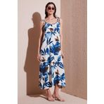Lela Desenli Oversize Fit Bağlamalı İp Askılı Yuvarlak Yaka Midi Boy Bayan Elbise 5869022 SAKS